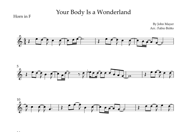 Your Body Is A Wonderland (arr. Fabio Britto)