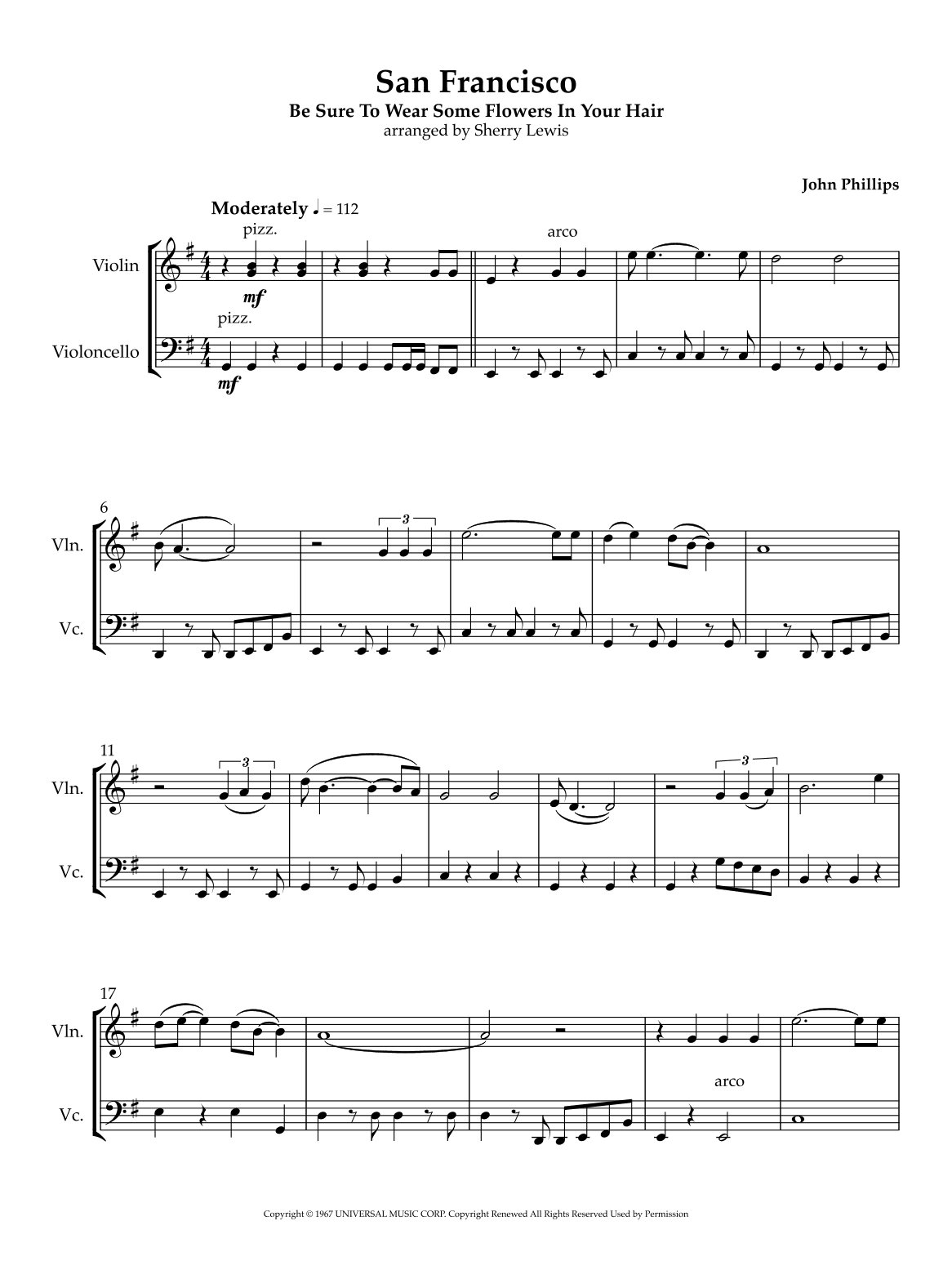 San Francisco (be Sure To Wear Some Flowers In Your Hair) (arr. Sherry Lewis)