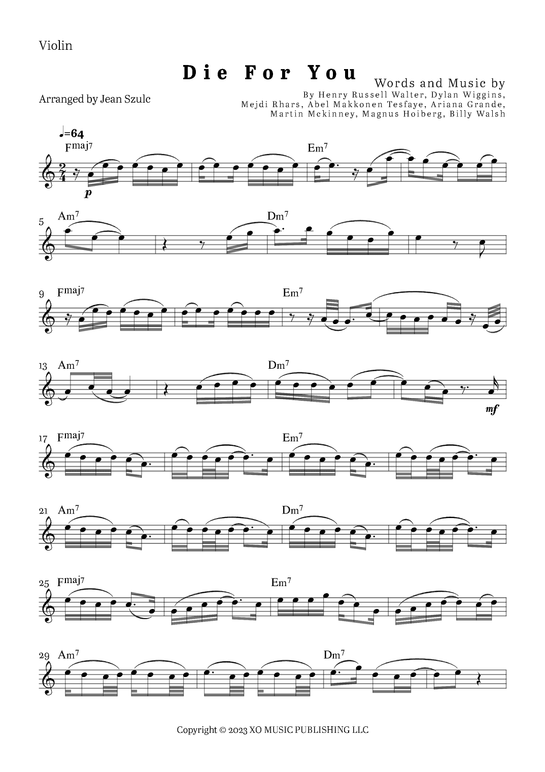 Die For You Remix (arr. Jean Szulc)