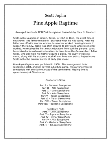 Pine Apple Ragtime (Saxophones) (arr. Glen Lienhart)