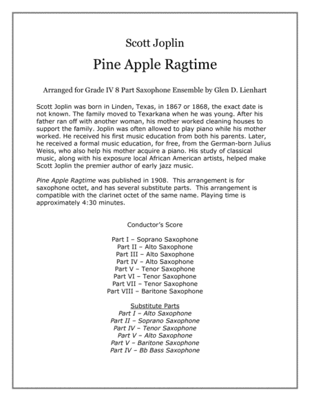 Pine Apple Ragtime (Saxophones) (arr. Glen Lienhart)