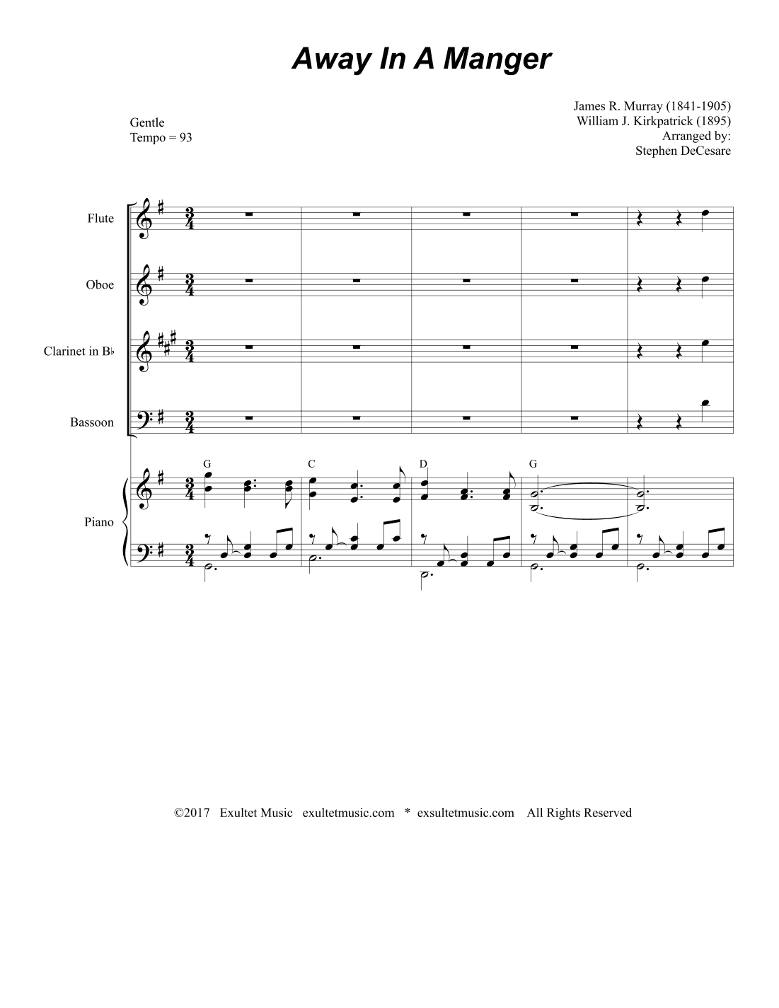 Away In A Manger (Woodwind Quartet and Piano) (arr. Stephen DeCesare)