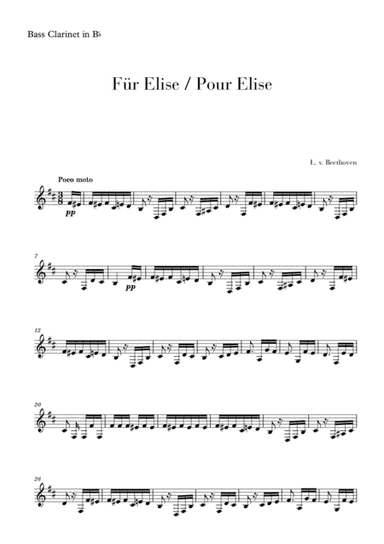 Pour Elise (Für Elise) for Bass Clarinet (arr. Cadenza Editions)