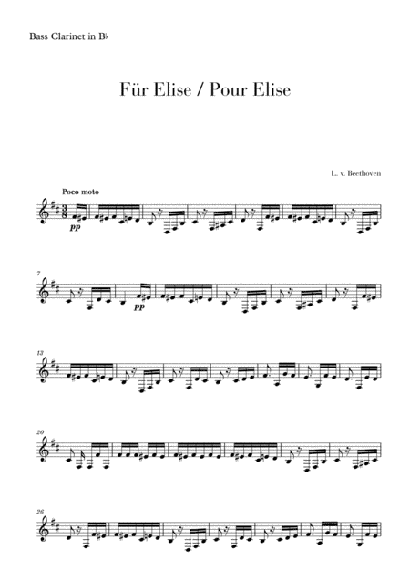 Pour Elise (Für Elise) for Bass Clarinet (arr. Cadenza Editions)