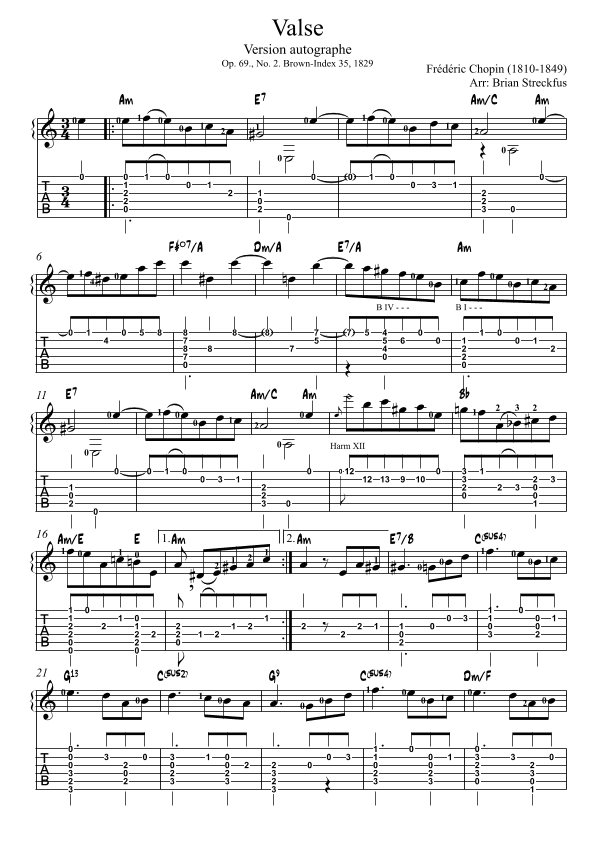 Waltz Op 69 No 2 (arranged for guitar) (arr. Brian Streckfus)