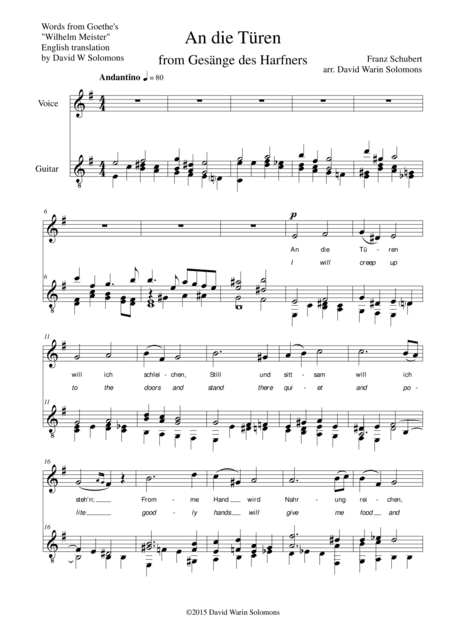 An die Türen (I will creep up to the doors) for low voice and guitar (arr. David Warin Solomons)