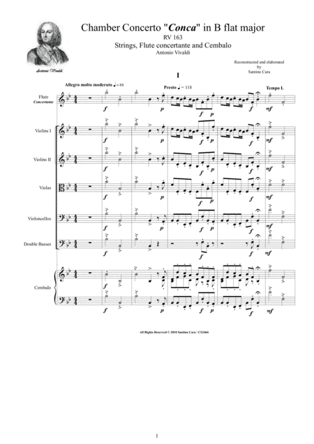 Vivaldi - Chamber Concerto 'Conca' in B flat major RV 163 for Strings (with flute) and Cembalo (arr. Santino Cara)