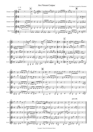 Ave Verum Corpus for Clarinet Quintet (arr. D.Burndrett)