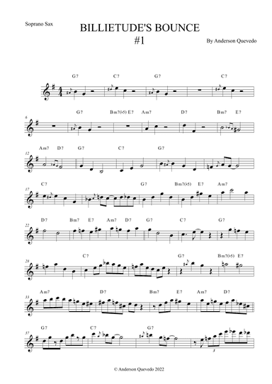 Billietude's Bounce #1 for Soprano Saxophone - Easy Intermediate Blues/Jazz Original Etude