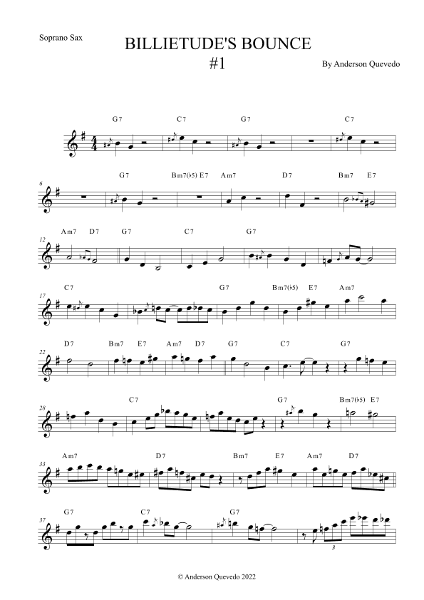 Billietude's Bounce #1 for Soprano Saxophone - Easy Intermediate Blues/Jazz Original Etude