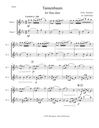 Tannenbaum - for flute duet (arr. Judith Katz)
