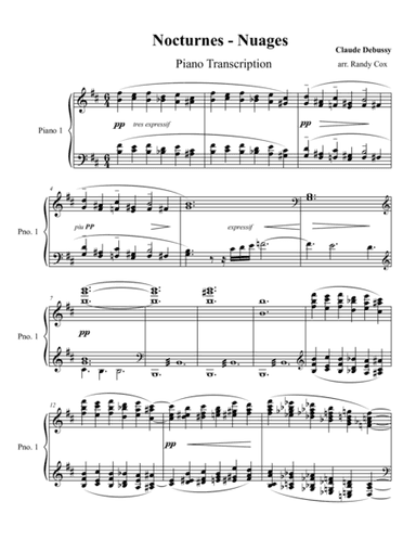 Debussy - Nocturnes: #1 Nuages (piano transcription) (arr. Randy Cox)