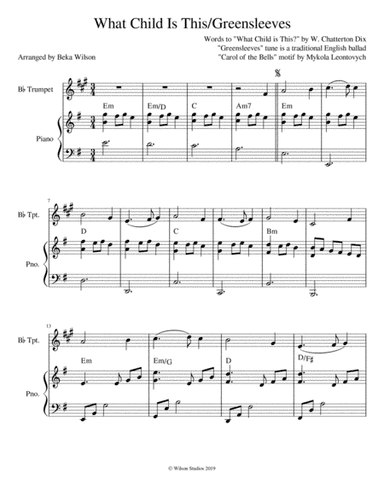 What Child is This?/Greensleeves--trumpet solo (arr. Beka Wilson)