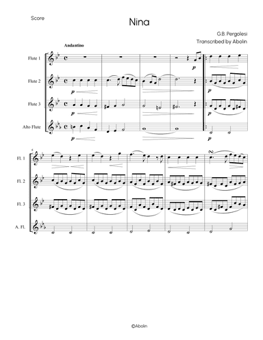 Pergolesi: Nina - Flute Quartet (Flute Choir) (arr. Abolin)