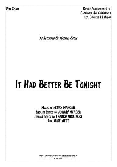It Had Better Be Tonight (arr. Mike West)