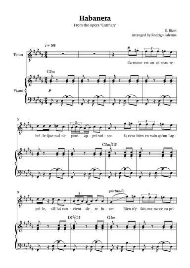 Habanera (for tenor - G# minor/ Ab major) (arr. Rodrigo Faleiros)
