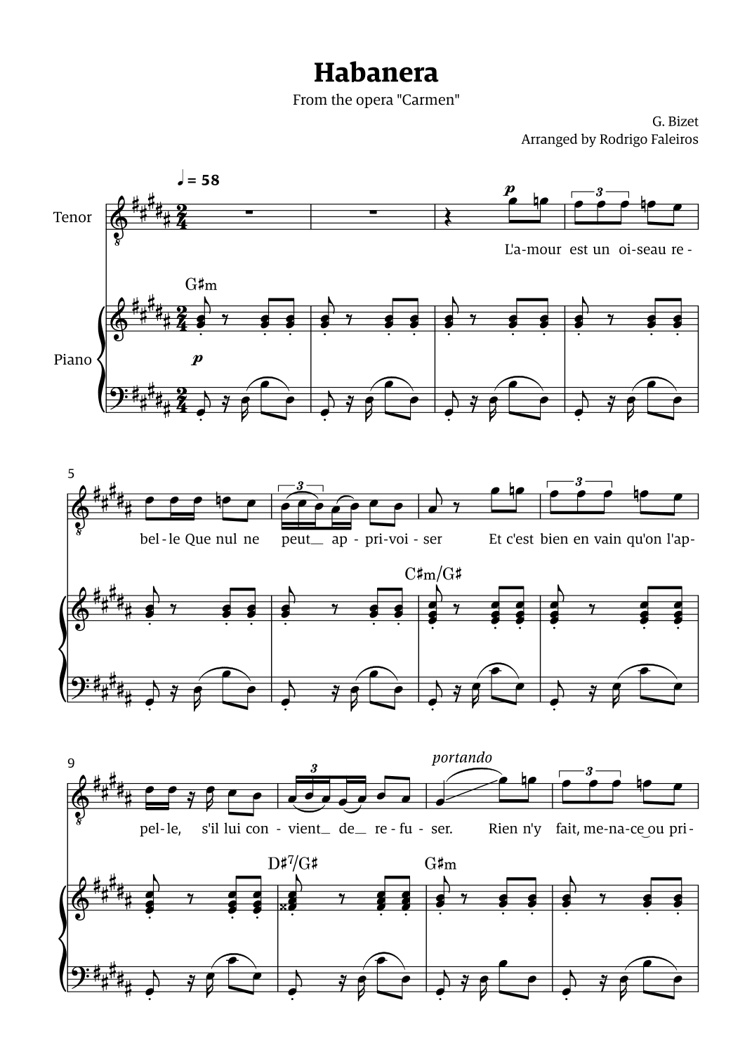 Habanera (for tenor - G# minor/ Ab major) (arr. Rodrigo Faleiros)