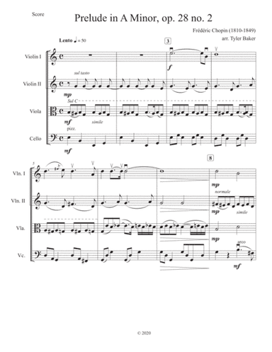 Prelude in A Minor, op. 28 no.2 for String Quartet (arr. Tyler Baker)
