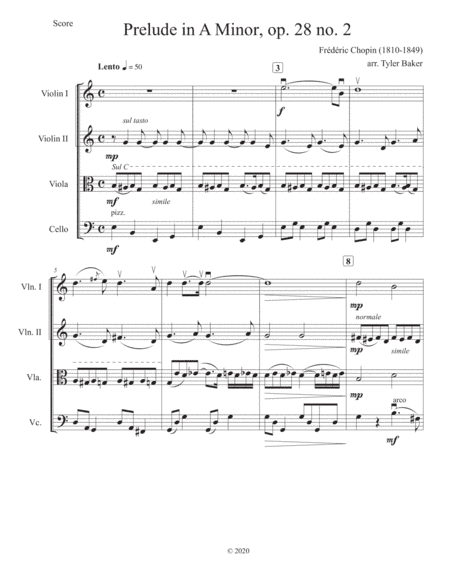 Prelude in A Minor, op. 28 no.2 for String Quartet (arr. Tyler Baker)