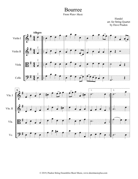 Bourree from Water Music for String Quartet (arr. Dave Prudon)