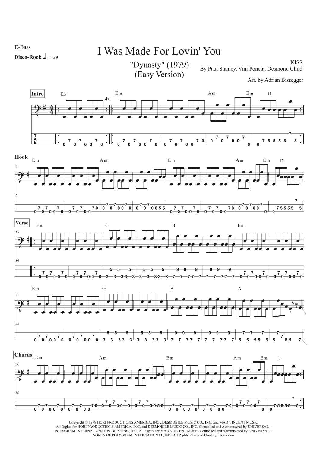 I Was Made For Lovin' You (arr. Adrian Bissegger)