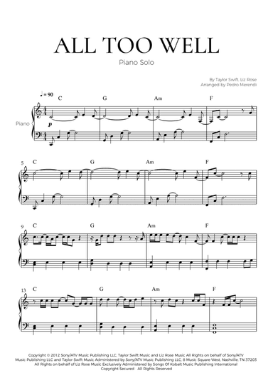 All Too Well (arr. Pedro Merendi)