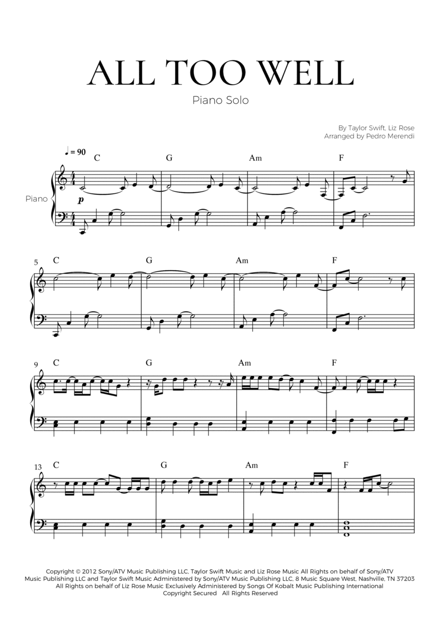 All Too Well (arr. Pedro Merendi)