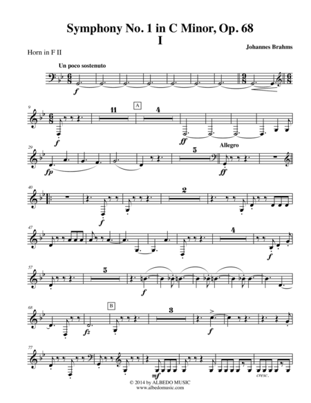 Brahms Symphony No. 1, Movement I - Horn in F 2 (Transposed Part), Op. 68 (arr. Doug Clyde)