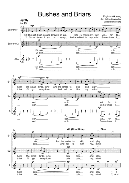 Bushes and Briars - SSA a cappella (arr. Jake Alexander)