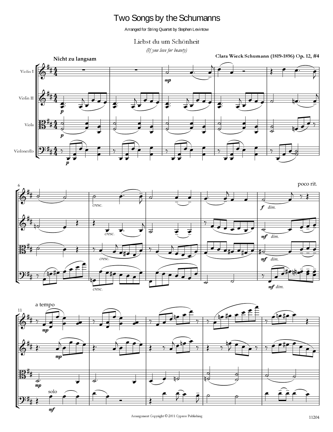 Two Songs by the Schumanns (arr. Stephen Levintow)