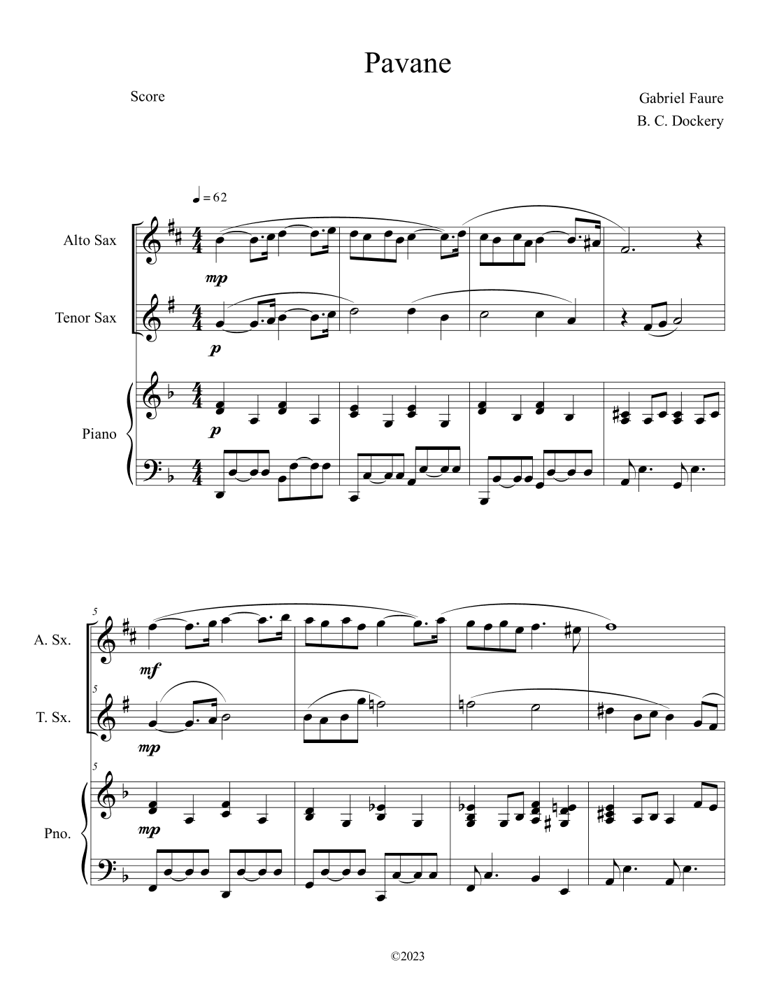 Pavane (Alto and Tenor Sax Duet with Piano Accompaniment) (arr. B. C. Dockery)