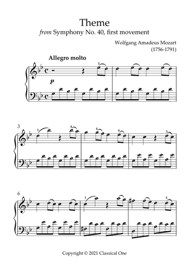 Mozart - Theme from Symphony No.40(With Note name) (arr. MPS)