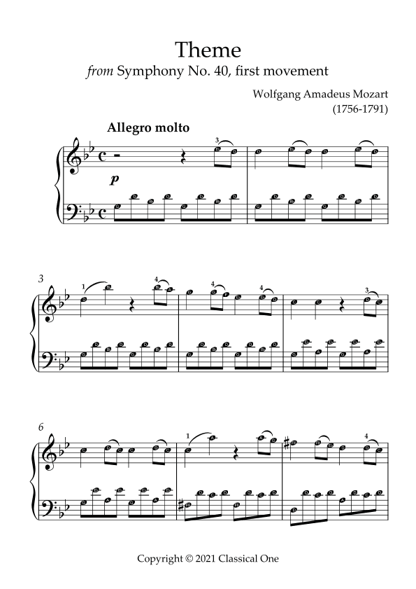 Mozart - Theme from Symphony No.40(With Note name) (arr. MPS)