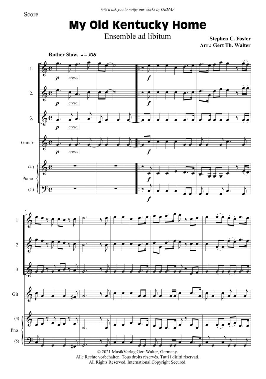 My Old Kentucky Home (arr. Gert Th. Walter)