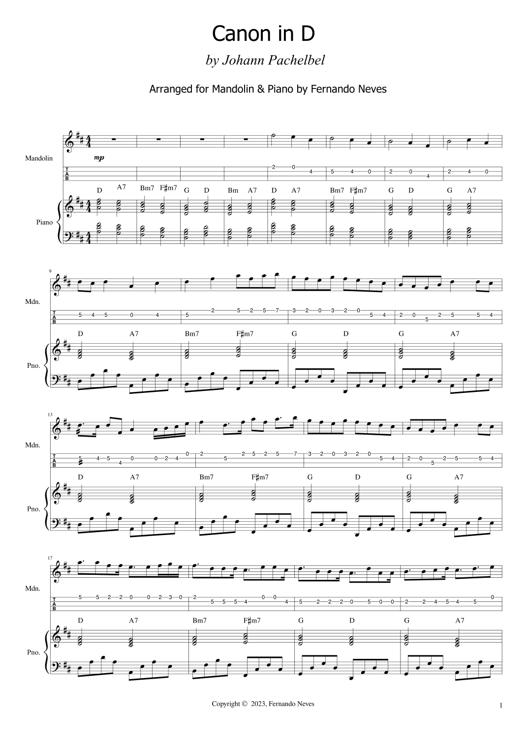 Pachelbel Canon in D for Mandolin (arr. FERNANDO LUIZ NEVES)