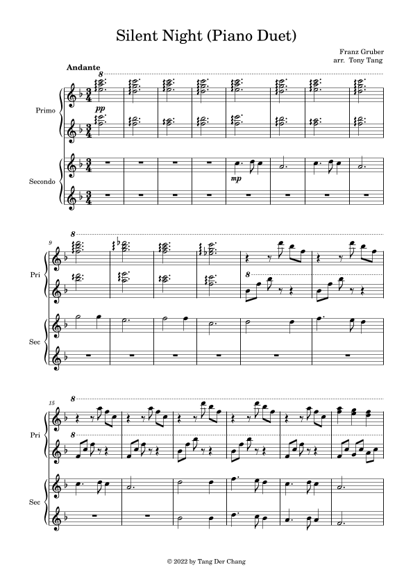Silent Night (Piano Duet) (arr. Tony Tang)