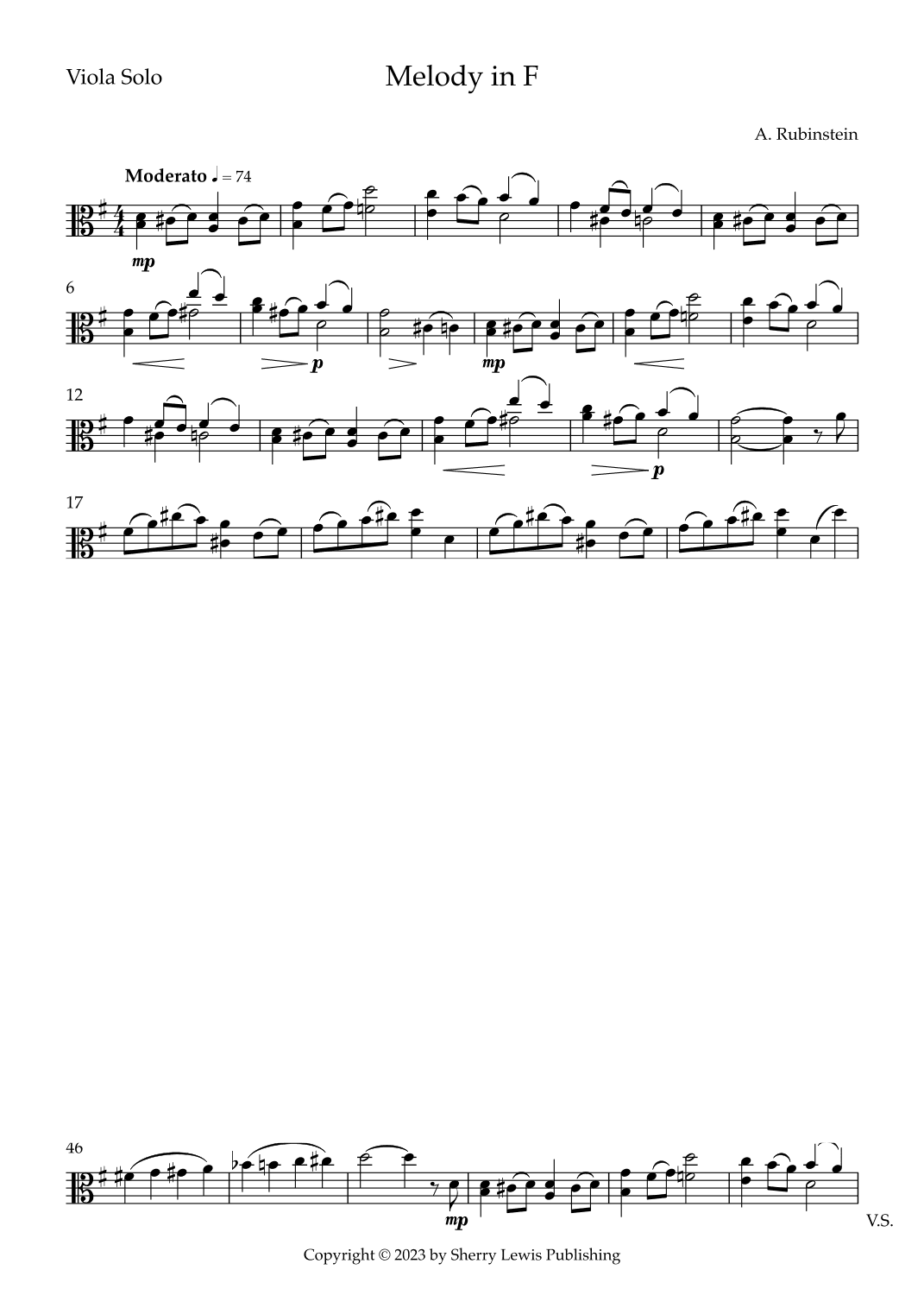 Melody In F, Op.3 No. 1 (arr. Sherry Lewis)