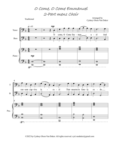 O Come, O Come Emmanuel 2 part mens choir with piano (arr. Cydney Olson Van Duker)