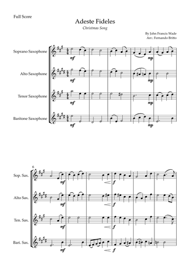 Adeste Fideles (Christmas Song) for Saxophone Quartet (arr. Fernando Britto)
