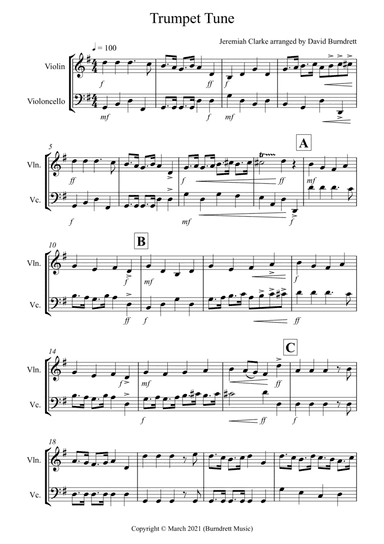 Trumpet Tune for Violin and Cello Duet (arr. David Burndrett)