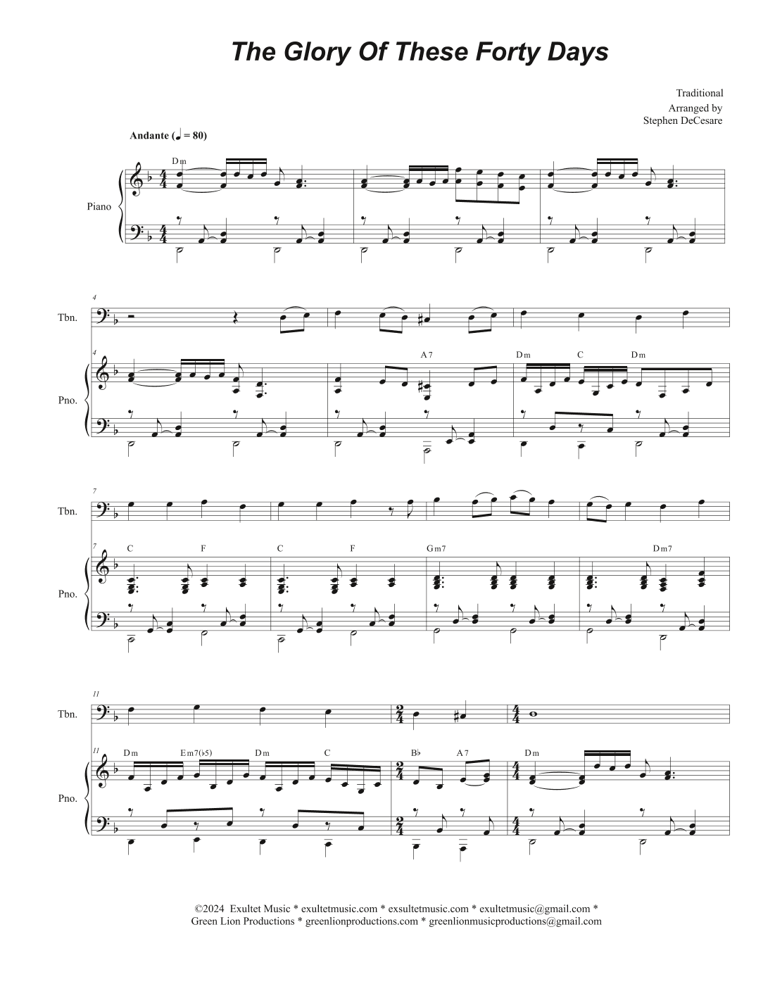 The Glory Of These Forty Days (Trombone solo and Piano) (arr. Stephen DeCesare)