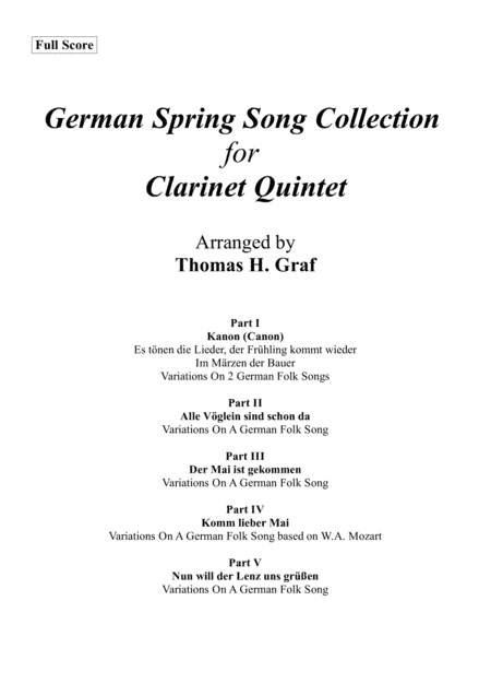 German Spring Song Collection - 5 Concert Pieces - Clarinet Quintet (arr. Thomas H. Graf)