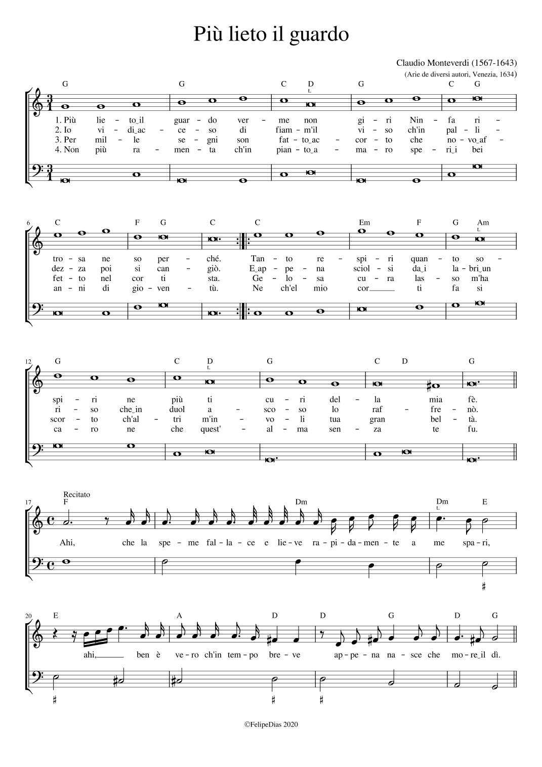 Più lieto il guardo (arr. Early Music Scores)