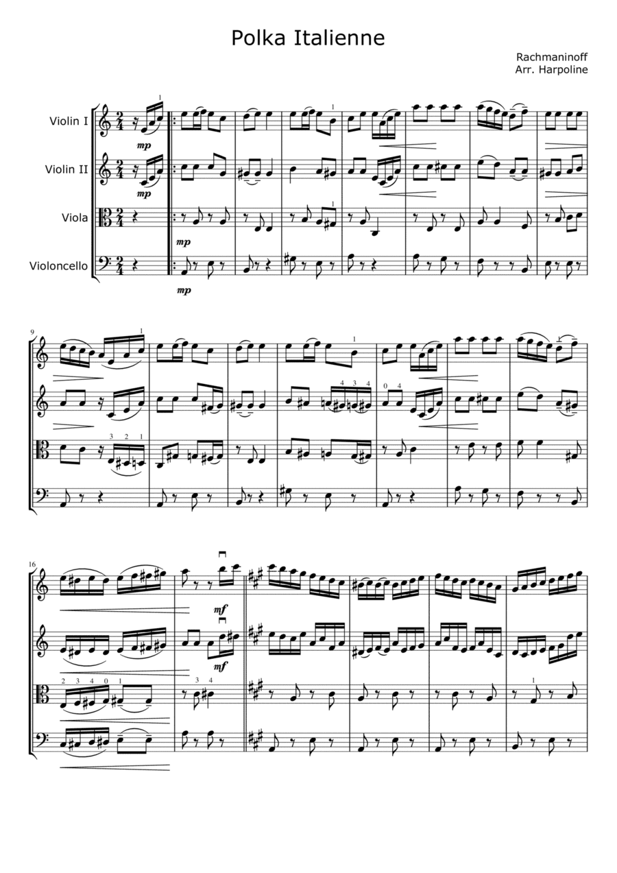 Polka Italienne String Quartet (arr. Harpoline)