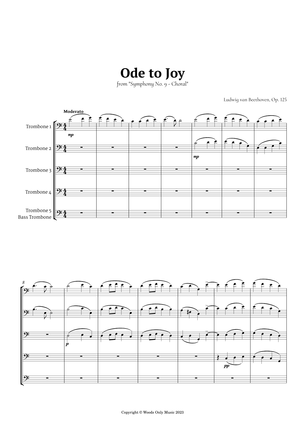 Ode to Joy by Beethoven for Trombone Quintet (arr. Ander)