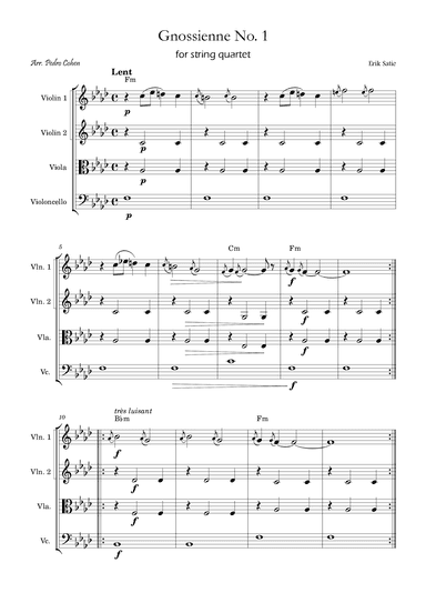 Gnossienne No. 1 – for String Quartet with chords (arr. Pedro Cohen)