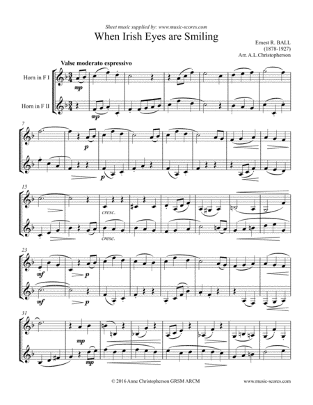 When Irish Eyes are Smiling - French Horn Duet (arr. Anne Christopherson GRSM ARCM)