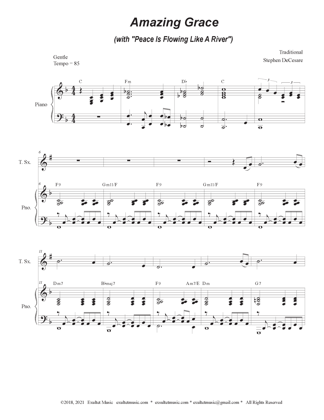 Amazing Grace (with "Peace Is Flowing Like A River") (Tenor Saxophone and Piano) (arr. Stephen DeCesare)