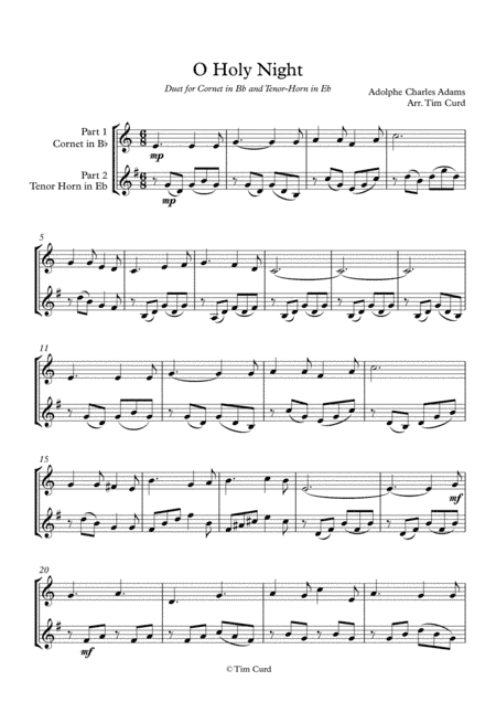 O Holy Night. Duet for Cornet in Bb and Tenor Horn in Eb (arr. Tim Curd)