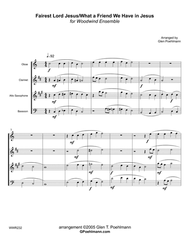 FAIREST LORD JESUS/WHAT A FRIEND WE HAVE IN JESUS - Oboe (or Flute), Clarinet, Alto Sax & Bassoon (arr. Glen Poehlmann)